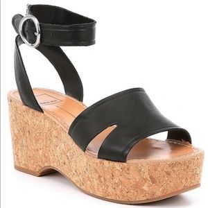 DOLCE VITA Black Cork Platform Wedge Sandals
